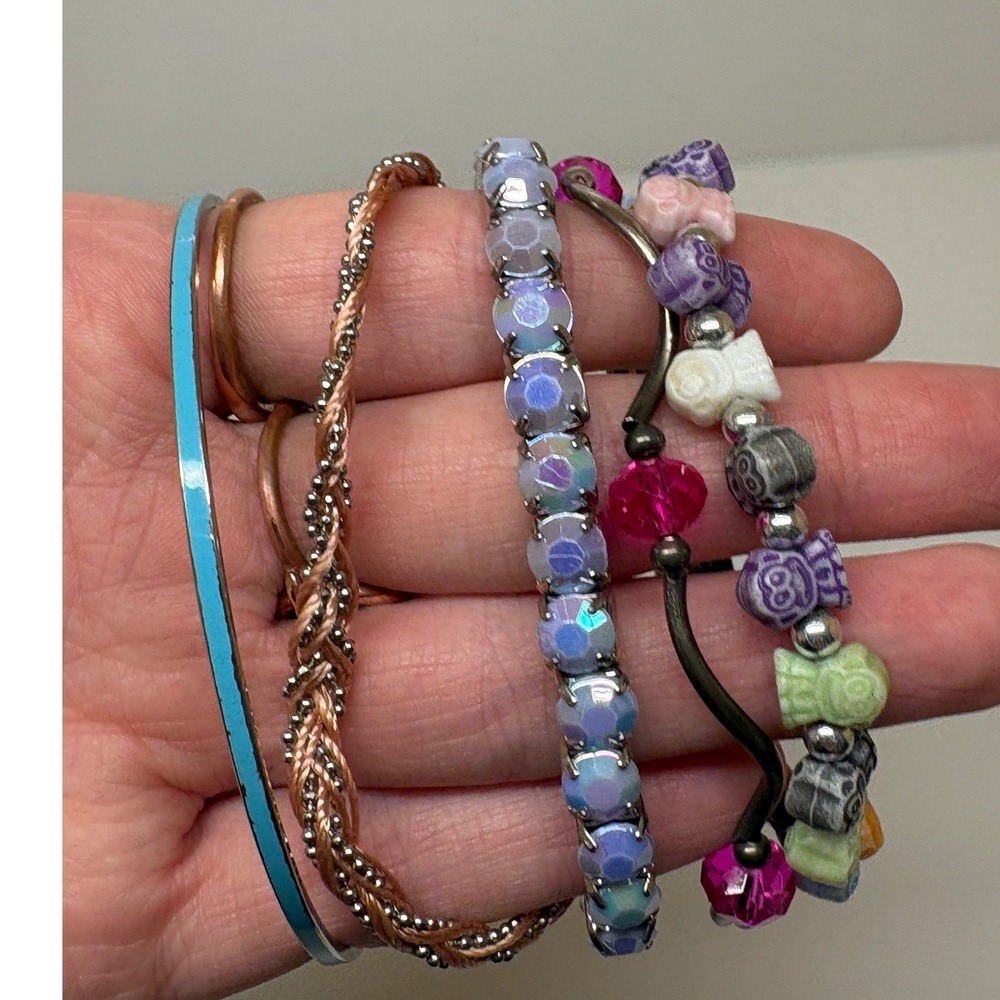 Mixed Bracelet Set 5pc Turquoise Enamel Rose Gold Braid Lavender Stone Beads